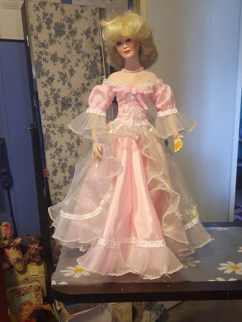 Classic Pink Satin Doll Gown with Organza Overlay